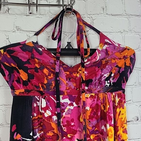 Express XS Colorful Babydoll Halter Mini Dress Soft Rayon Knit Slip Sundress - Picture 2 of 9